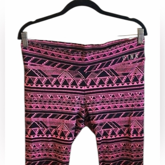 Pink Victorias Secret Leggings Size Large Geometric Print Black/Pink High Rise - Picture 2 of 13